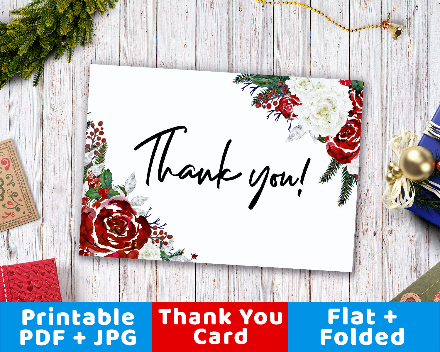 Printable Thank You Card- Holiday Florals- Digital Download Shop | The Digital Download Shop printable-thank-you-card-holiday-florals-digital-download-shop-the-digital-download-shop