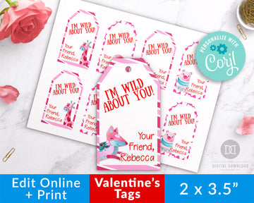 Kids Valentine's Day Tags Template- Animals *EDIT ONLINE*