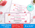 Valentine's Day Gift Certificate Printable- Pink Gold *EDIT ONLINE*