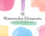 36 watercolor elements clipart PNG images for personal and commercial use.
