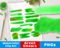 Green Watercolor Clipart- Smears
