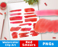 Red Watercolor Clipart- Smears