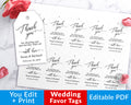 Wedding Favor Tags Printable Editable- Black + White