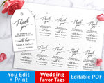 These editable thank you tags would make lovely finishing touches to your wedding favors, and since they're just black and white they're easy on your printer ink!