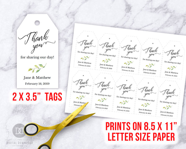 Wedding Favor Tags Printable Editable: Watercolor Greenery- These beautiful editable thank you tags would make lovely finishing touches to your wedding favors! | gift tags, thank you tags, wedding printables, #weddingFavors #favorTags #DigitalDownloadShop