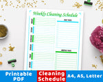 Weekly Cleaning Schedule Printable- Green + Blue