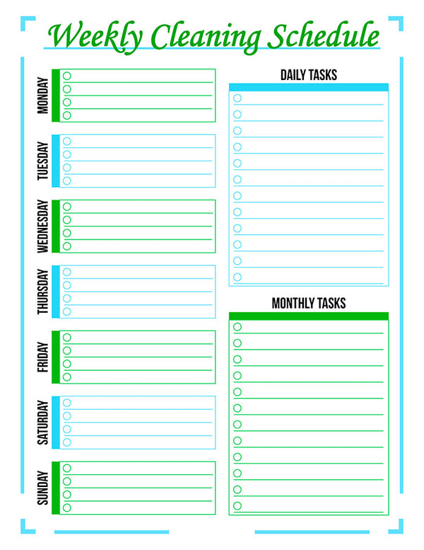 Weekly Cleaning Schedule Printable- Green + Blue | The Digital Download Shop weekly-cleaning-schedule-printable-green-blue-the-digital-download-shop