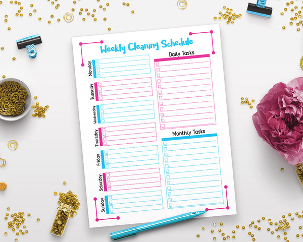 Weekly Cleaning Schedule Printable- Purple + Blue