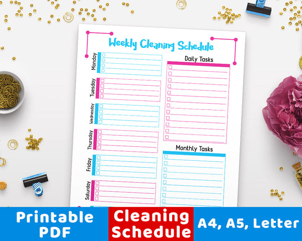Weekly Cleaning Schedule Printable- Purple + Blue
