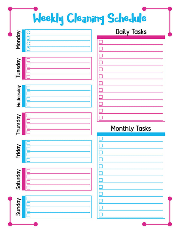 Weekly Cleaning Schedule Printable- Purple + Blue