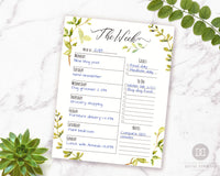 Weekly Planner Printable: Watercolor Greenery- With plenty of space to write reminders and to-dos, this is exactly what you need to organize your week! | weekly organizer, weekly schedule, weekly agenda, A4 Letter printable planner inserts, week on one page WO1P #planner #printable #DigitalDownloadShop