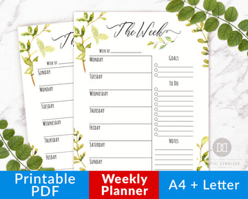 Weekly Planner Printable- Watercolor Greenery