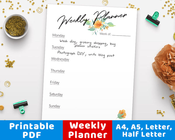 Weekly Planner Printable- Floral Watercolor- The Digital Download Shop