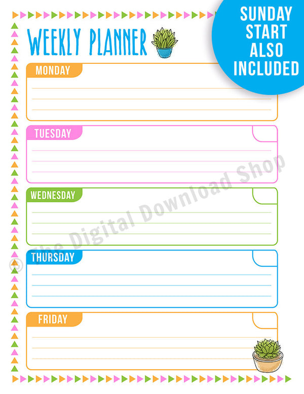 Printable Weekly Planner- Succulents
