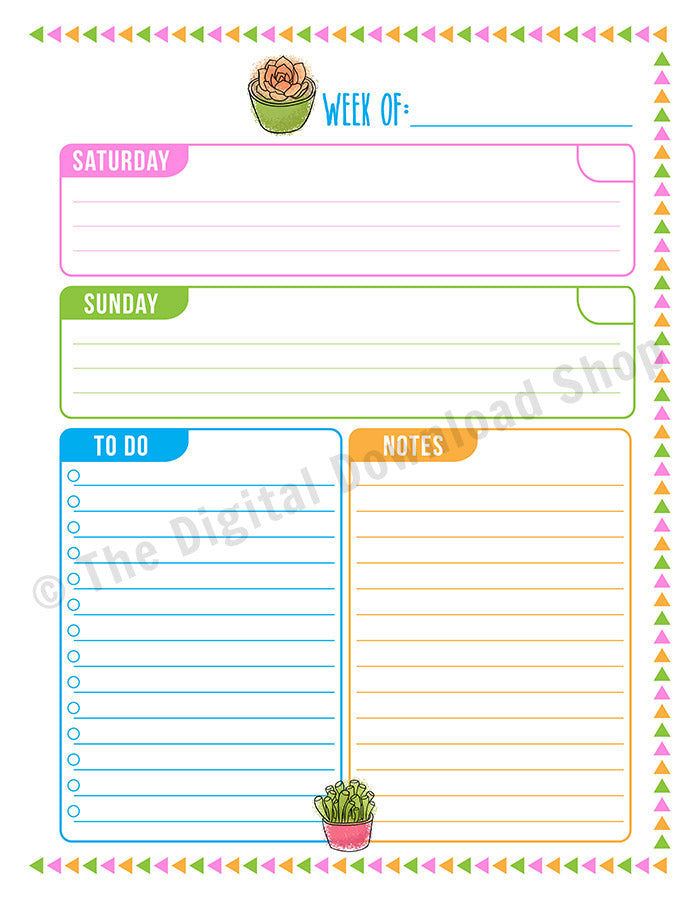 Printable Weekly Planner- Succulents | The Digital Download Shop