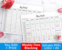 Weekly time blocking editable planner printable. This editable hourly schedule template page is a wonderful way to break down your whole week by hour and improve your productivity!