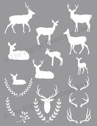 Black + White Deer Silhouette Clipart
