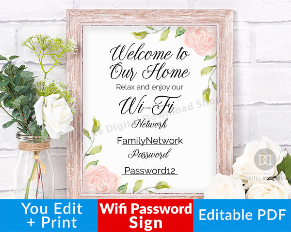 Wifi Password Sign Printable- Floral | The Digital Download Shop wifi-password-sign-printable-floral-the-digital-download-shop