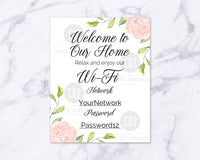 Wifi Password Sign Printable: Floral- This editable home network sign would be such a lovely (and thoughtful!) addition to your guest room. | guest wi-fi sign, #printable #guestRoomDecor #DigitalDownloadShop