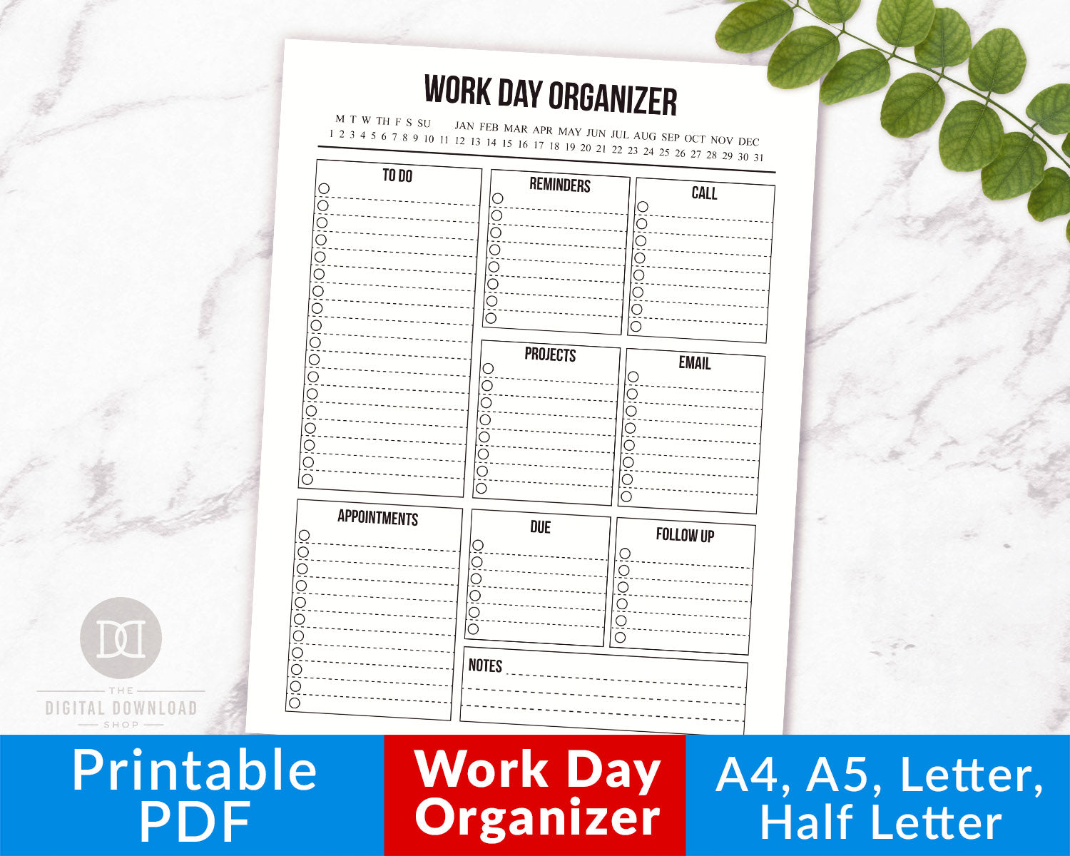 Work Day Planner Printable- Minimalist | The Digital Download Shop