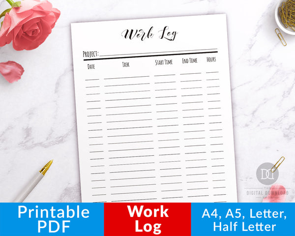 Work Log Printable | Work Time Log Planner