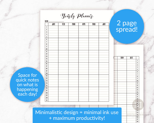 Yearly Planner Printable- Vertical