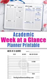 Academic week at a glance planner printable for bullet journals and other planners. This undated academic planner printable will help you get your weeks planned out and organized and will keep you from forgetting anything important!