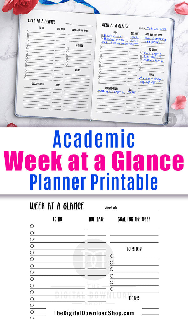 Academic Week at a Glance Planner Printable | The Digital Download Shop academic-week-at-a-glance-planner-printable-the-digital-download-shop