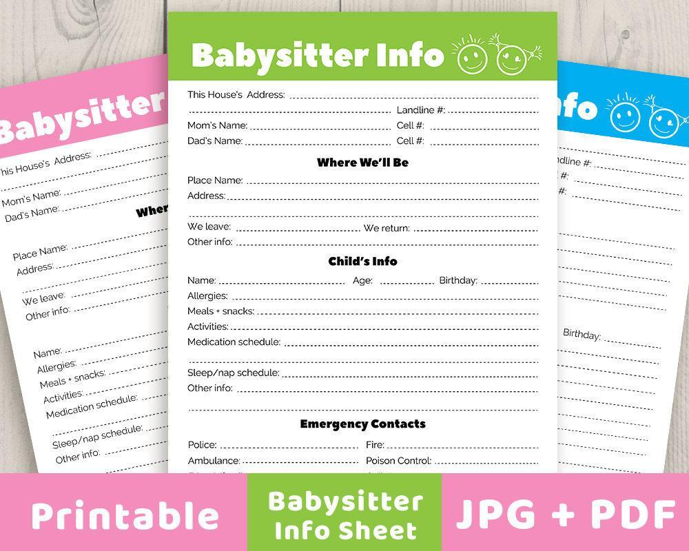 babysitter-info-sheet-printable-the-digital-download-shop for Free Printable Babysitter Information Sheet Babysitter Info Sheet Printable | The Digital Download Shop for Free Printable Babysitter Information Sheet