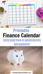 Bill Payments Calendar Printable- Never forget about a bill again with this helpful finance calendar! It's undated, so you can use it for any month or year! | how to stop paying bills late, how to remember to pay bills, #financeCalendar #bills #personalFinance #DigitalDownloadShop