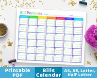 Bill Payments Calendar Printable - The Digital Download Shop
