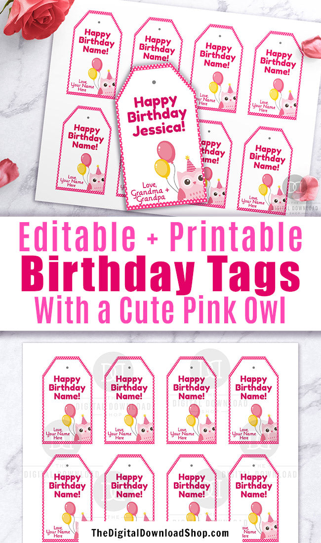 Birthday Gift Tags Editable Printable- Pink Owl | The Digital Download Shop birthday-gift-tags-editable-printable-pink-owl-the-digital-download-shop