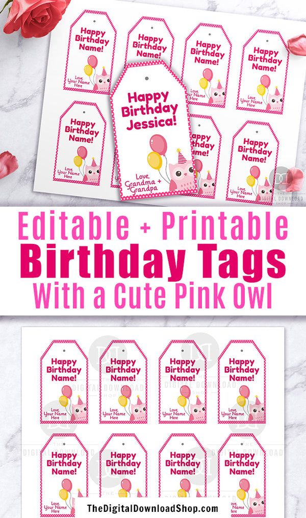 birthday-gift-tags-editable-printable-pink-owl-the-digital-download-shop for Free Printable Editable Girls Birthday Gift Tags Svg File Birthday Gift Tags Editable Printable- Pink Owl | The Digital Download Shop for Free Printable Editable Girls Birthday Gift Tags Svg File