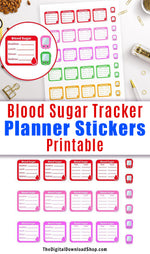 Blood Sugar Tracker Printable Planner Stickers- Make managing your diabetes easier with these handy tracker stickers! | glucose tracker planner stickers, #plannerStickers #diabetes #DigitalDownloadShop