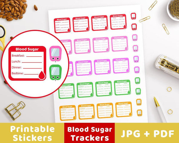 Blood Sugar Tracker Printable Planner Stickers - The Digital Download Shop