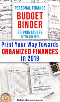 Budget Binder Printable- Get your family's finances organized with this handy financial planner printable! With 30 printable pages, everything you could possibly need to organize your family's finances and budget is right here! | personal finance planner, family financial planner, #budgeting #frugalLiving #DigitalDownloadShop