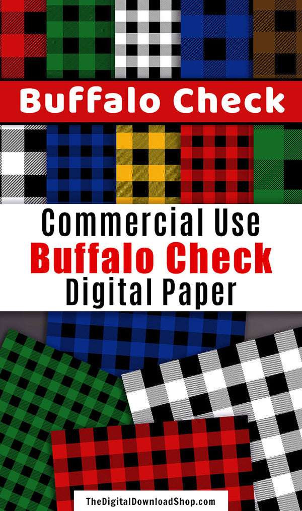 Buffalo Check Digital Paper- Buffalo check digital paper patterns for personal and commercial use! This buffalo plaid digital background set includes 18 printable buffalo check digital papers- 6 colors, each in 3 sizes (large, medium, and small). | graphic design backgrounds, lumberjack digital paper, #digitalPaper #scrapbooking #DigitalDownloadShop