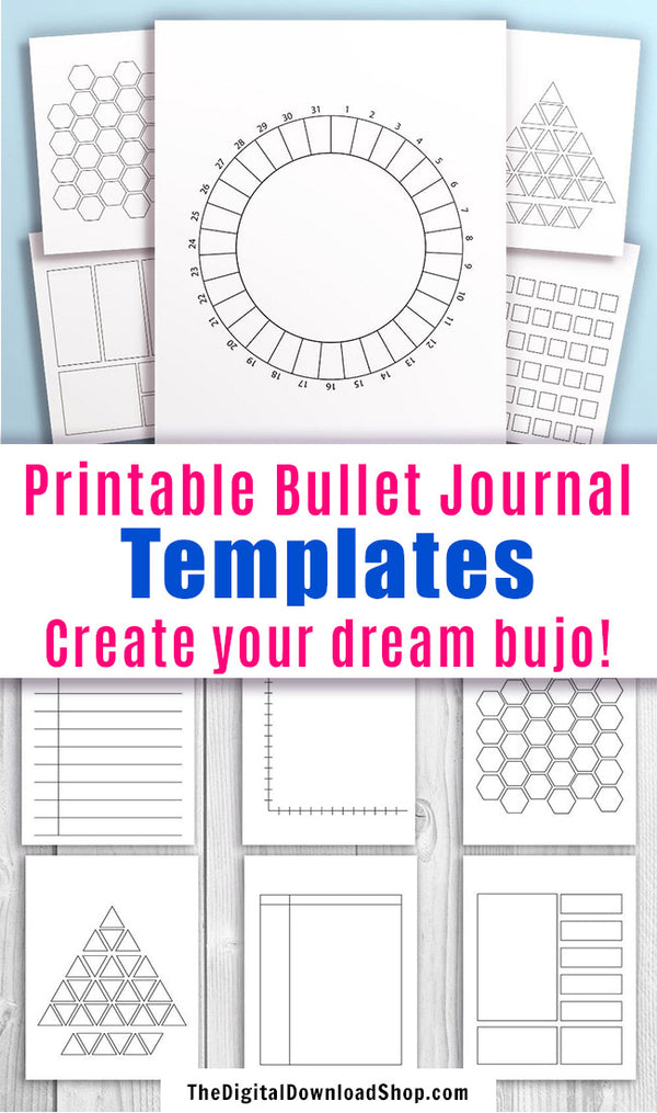 20 Bullet Journal Template Printables- This bujo bundle contains 20 wonderfully versatile designs, completely blank and ready to be filled and embellished to your tastes! Make trackers, logs, and more! | #bulletJournal #bujo #DigitalDownloadShop