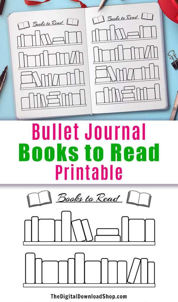 Bullet Journal Books to Read Planner Printable- A handy "books to read" reading tracker. Use this bujo printable for a fun, visual way to remember what books you want to read! | bujo inserts, planner printable, reading log, #bulletJournal #reading #DigitalDownloadShop