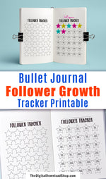 Bullet Journal Follower Growth Tracker Printable- Use this bujo social media planner printable to track the growth of your social media accounts. This will help you stay motivated to keep posting! | bujo inserts, Instagram follower tracker, Facebook, Twitter, Pinterest, social media planner, #bulletJournal #printable #DigitalDownloadShop