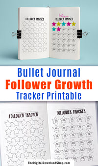 Bullet Journal Follower Growth Tracker Printable- Use this bujo social media planner printable to track the growth of your social media accounts. This will help you stay motivated to keep posting! | bujo inserts, Instagram follower tracker, Facebook, Twitter, Pinterest, social media planner, #bulletJournal #printable #DigitalDownloadShop