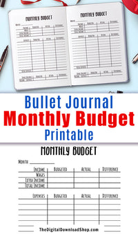 Monthly budget template printable for bullet journals and other planners. Use this budget tracker printable to add a finance planner section to your journal and keep track of your money! | #printable #bulletJournal #DigitalDownloadShop