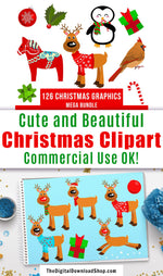 126 Christmas Clipart Mega Bundle- This Christmas graphics bundle comes with a variety of fun Christmas images, including animals, bows, ornaments, presents, snowflakes, and more! | #clipart #graphics #DigitalDownloadShop