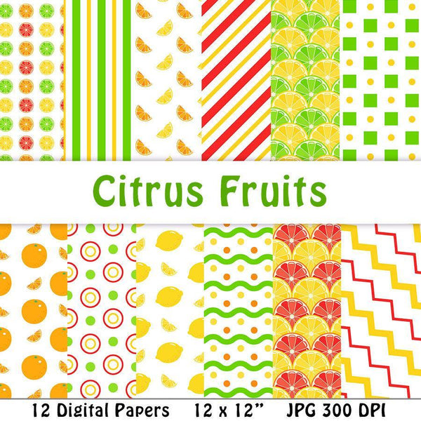 Citrus Fruit Digital Papers - The Digital Download Shop
