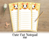 Cute Cat Notepad Printable - The Digital Download Shop