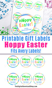 Printable Hoppy Easter Labels- These editable gift labels are the perfect finishing touch to your Easter party favors or Easter gifts! | #Easter #printable #giftTags #DigitalDownloadShop