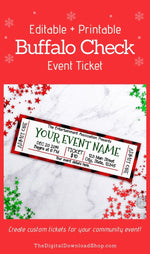 Christmas Event Ticket Template- These custom holiday event tickets are the perfect way to send out invitations to school plays, community events, family events, and more! | #eventTicket #invitation #Christmas #printable #DigitalDownloadShop