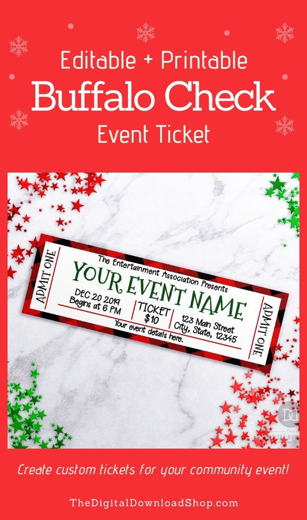 Christmas Event Ticket Template- These custom holiday event tickets are the perfect way to send out invitations to school plays, community events, family events, and more! | #eventTicket #invitation #Christmas #printable #DigitalDownloadShop