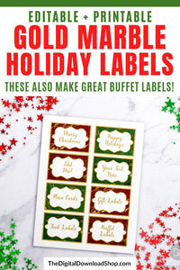 Gold Marble Christmas Labels Printable- These editable holiday labels are the perfect classy touch you need to finish off your Christmas gifts! | #Christmas #diyGifts #ChristmasLabels #ChristmasTags #DigitalDownloadShop