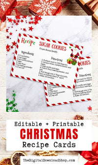 Santa Christmas Recipe Card Template Printable- Editable and printable Christmas cookie exchange recipe cards with a Santa theme.